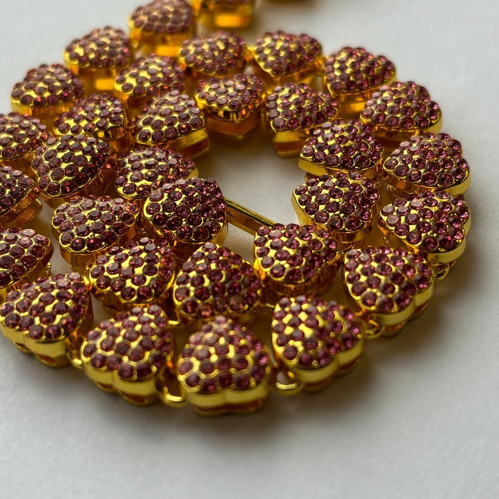 Fifth Avenue Strawberry Chain Necklace Gold Round Cut Red Rhinestone 16 inch